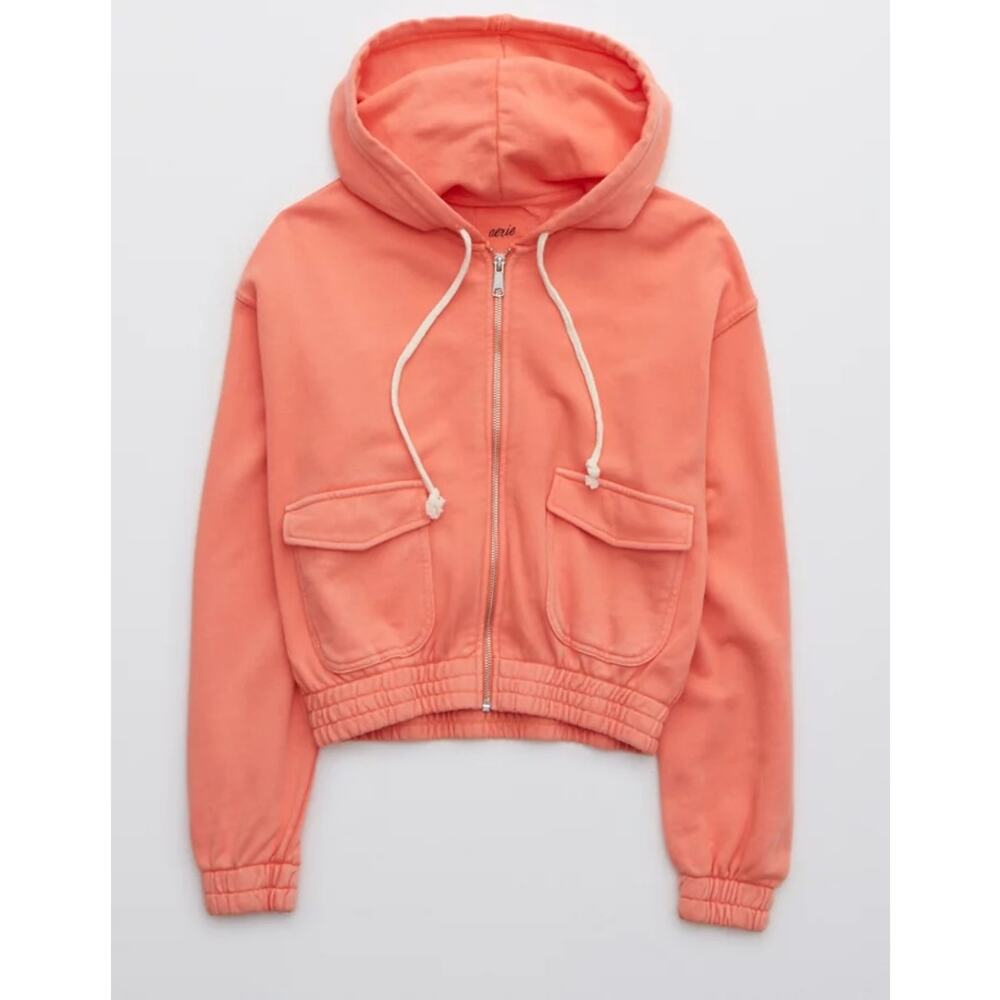Aerie Cropped Sunwashed Coral Full Zip Hoodie